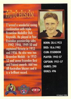 1996 Select AFL Hall of Fame #57 Bill Hutchison Back